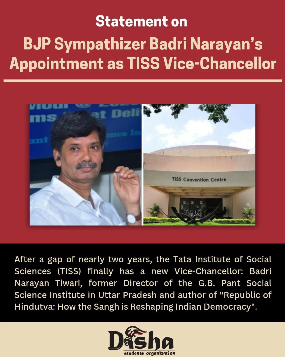 Statement on BJP Sympathizer Badri Narayan’s Appointment as TISS Vice-Chancellor